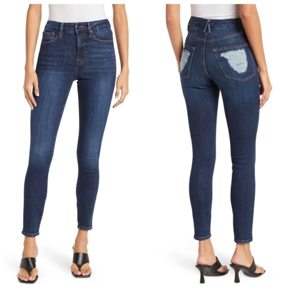 Good American NWT Good Waist Chewed Pocket Jeans Women’s Size 26 Indigo Skinny - Picture 1 of 12